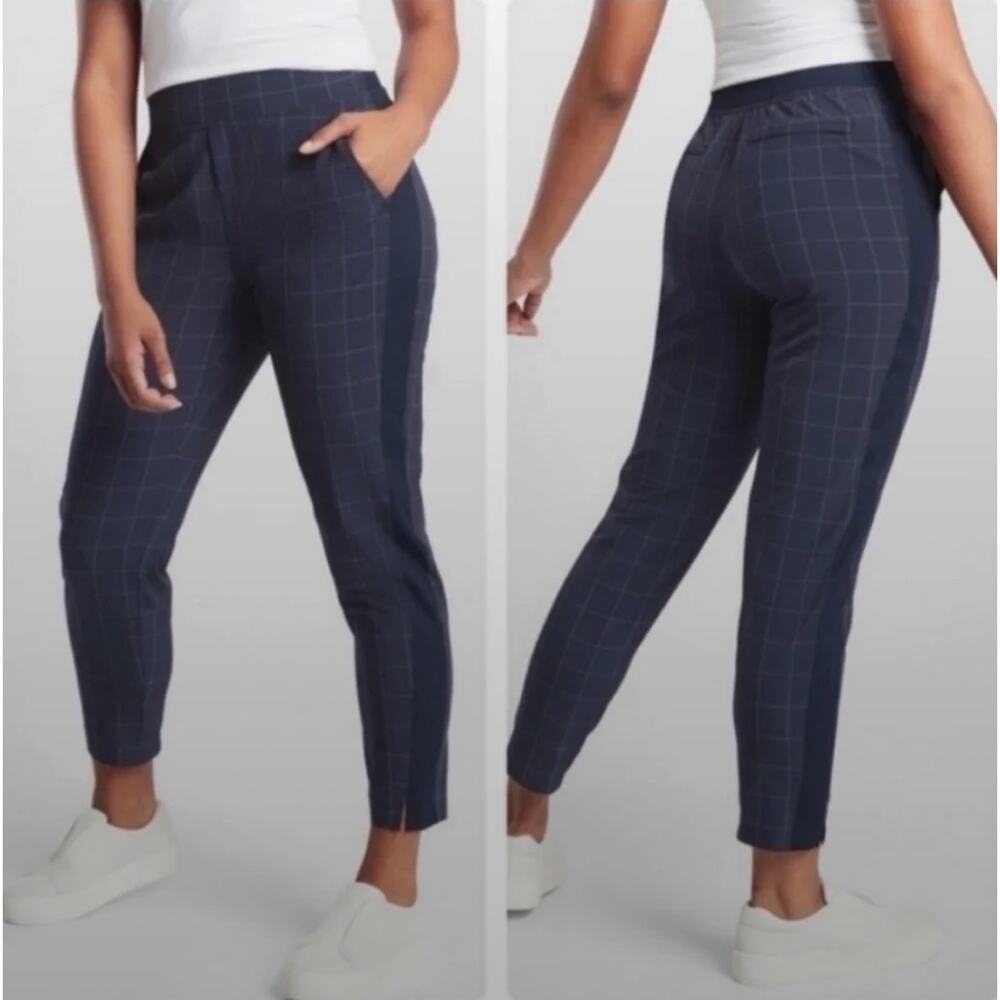 Athleta Brooklyn Textured Ankle Pant Blue WIndowpane Pattern Check Women's 8P - Picture 2 of 14